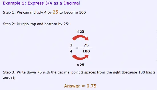 convert fraction to decimals